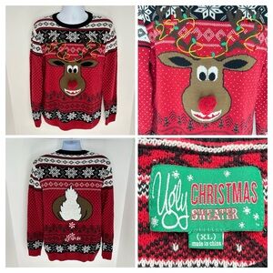 Ugly Christmas Sweater Reindeer Size XL Holiday Rudolph Xmas Poopin Candy